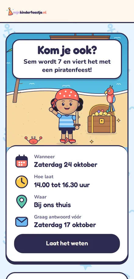 Uitnodiging kinderfeestje in het thema piraten