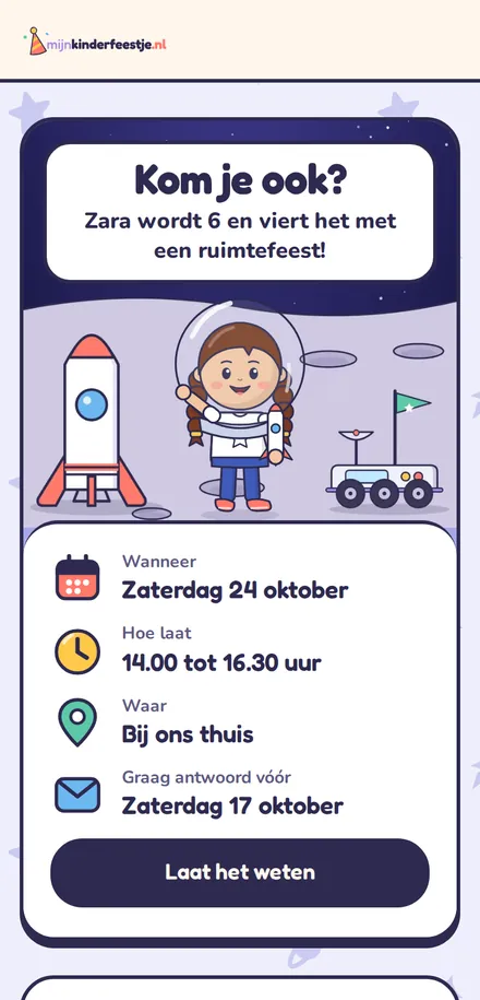Uitnodiging kinderfeestje in het thema ruimte