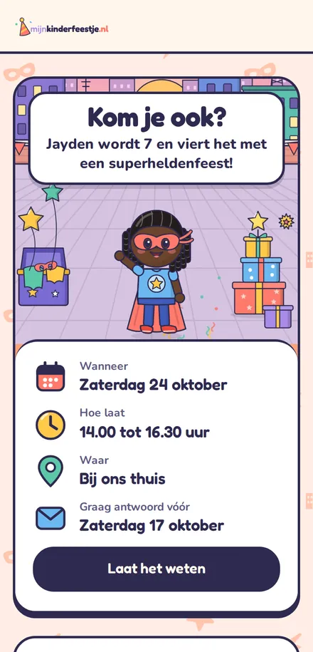 Uitnodiging kinderfeestje in het thema superhelden